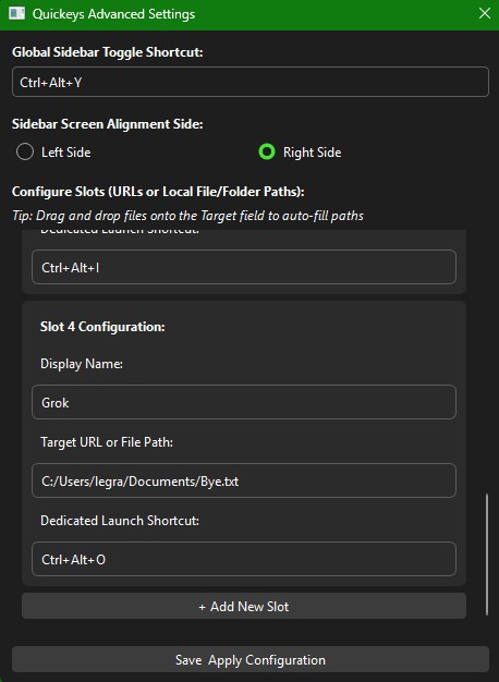Advanced key mapping and window alignment options screen
